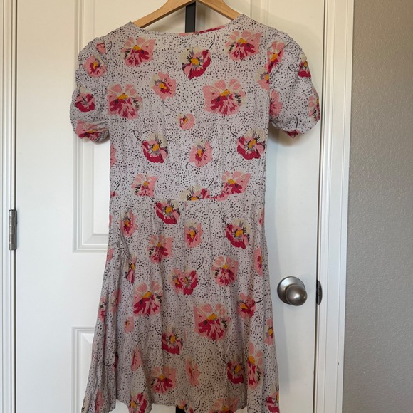 Kimchi Blue Silk Blend Floral Puff Sleeve Mini Dress Multicolor Size 4 - Picture 4 of 8